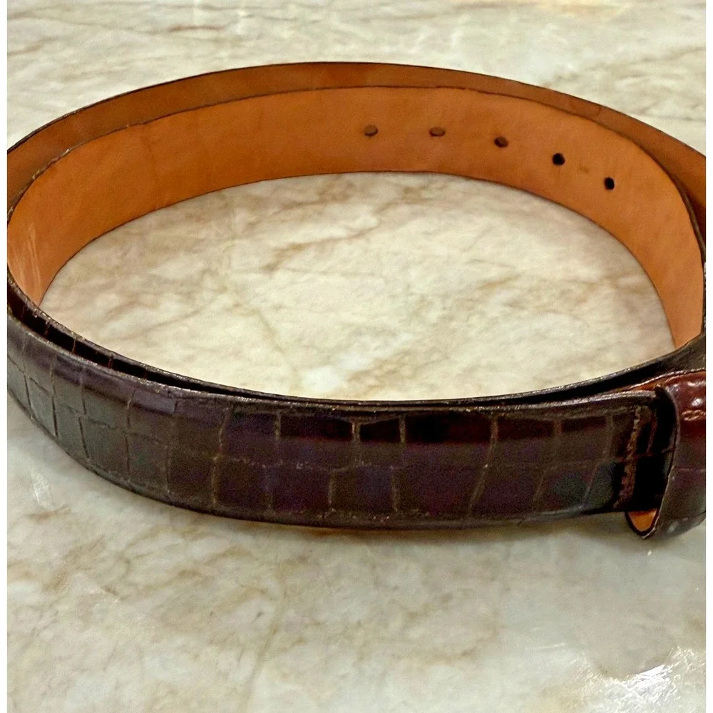 Vintage Martin Dingman Alligator Grain Belt Brown Calfskin Leather Belt Men's 40